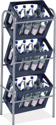 Obrázek produktu pro Relaxdays – regál na bedny s nápoji, V x Š x H 116 x 50 x 32 cm, stojan na 3 bedny, ocel, regál na bedny s pivem, šedý