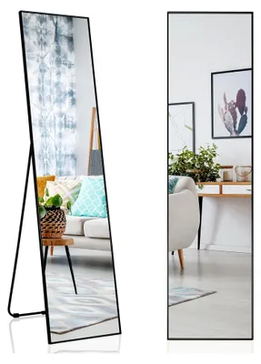 Produktbild von 2 in 1 Standspiegel 160 x 40 cm, Ganzkörperspiegel Wandspiegel aus Metallrahmen, Stehspiegel für Wohnzimmer, Flur, Schlafzimmer, Garderobe
