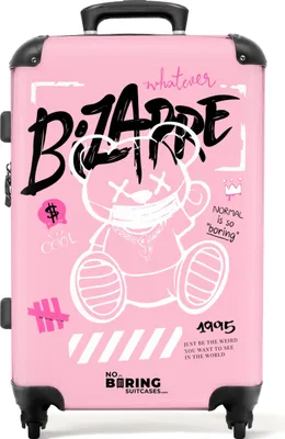 Obrázok produktu pre NoBoringSuitcases.com Tvrdý kufor stredný 67x43x25 cm, 72L, farebné graffiti potlače: Ružový - Medvedík, cestovný kufor na 4 kolieskach