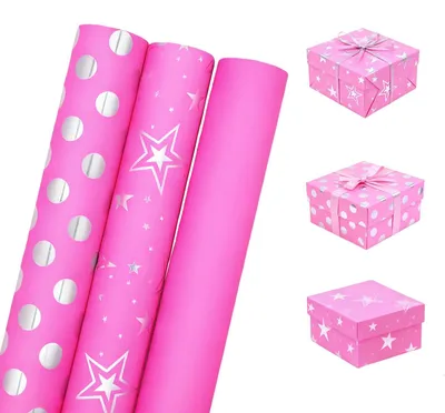 Immagine prodotto di Set di 4 rotoli di carta da regalo rosa per bambini