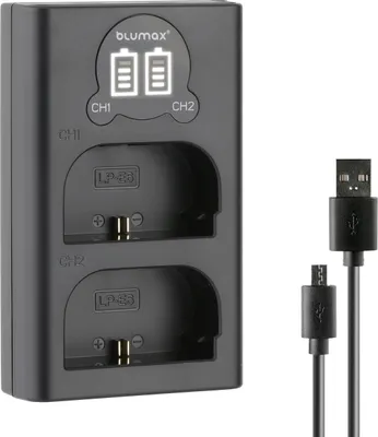 Produktbild von Blumax Dual LCD Ladegerät | für Canon LP-E6 Laden über USB-C oder Micro-USB