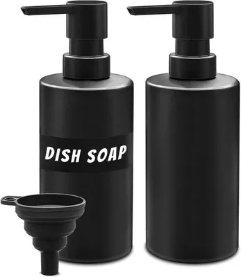 Immagine prodotto di Set da 2 dispenser per sapone in vetro nero opaco da 350 ml per cucina/bagno