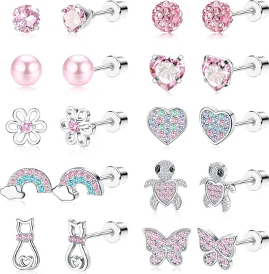 Produktbild von 10 Paar Kleine Ohrstecker Set Damen Mädchen Hypoallergen 316L Chirurgenstahl Ohrringe Zirkonia Tragus Knorpel Piercing Set