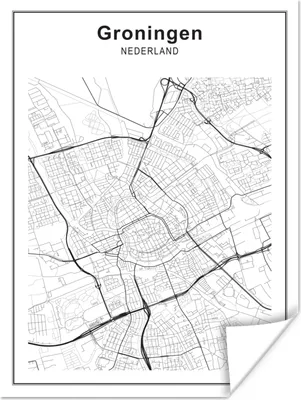 Produktbild von MuchoWow® Poster Stadtplan - Groningen - Schwarz und weiß 120x160 cm - Wandbilder
