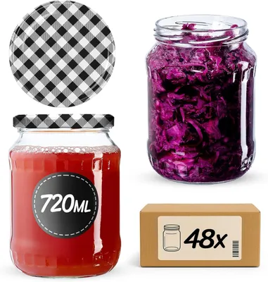 Obrázok produktu pre KADAX zaváracie poháre s viečkom "Jukka", poháre na džem, zaváracie poháre, 720 ml, čierne kockované, 48 kusov