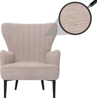 Produktbild von Lounge chair HWC-K37, koktejlové křeslo s ušima Čalouněná židle retro vintage látka manšestr (290g/m²) Oeko-Tex  béžová