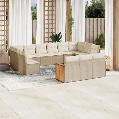 Produktbild von CLORIS 13-tlg. Garten-Sofagarnitur mit Kissen Beige Poly Rattan - Gartenmöbelgarnituren 479