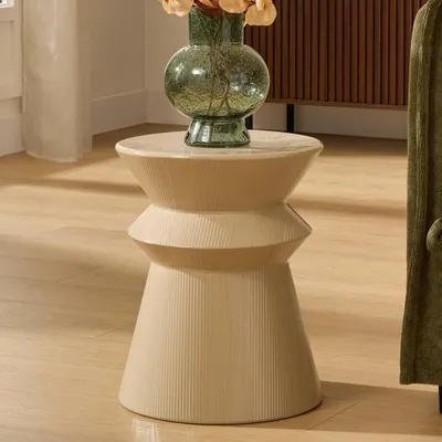 Image de Table d'appoint Totem Eazy Living, diamètre 35,5 cm, couleur beige Mahault