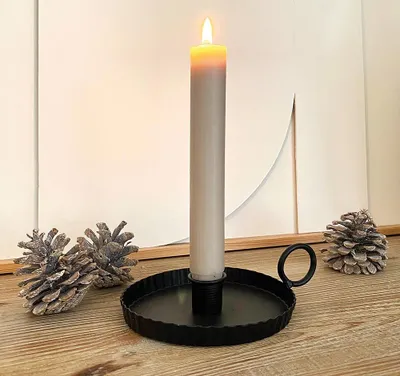 Produktbild von Kerzenhalter mit Henkel Biedermeier Kerzenständer Metall Schwarz Patiniert Vintage