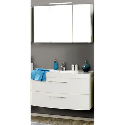 Produktbild von Badmöbel Waschtisch & Spiegelschrank Set FLORIDO-03 Hochglanz weiß, 100cm