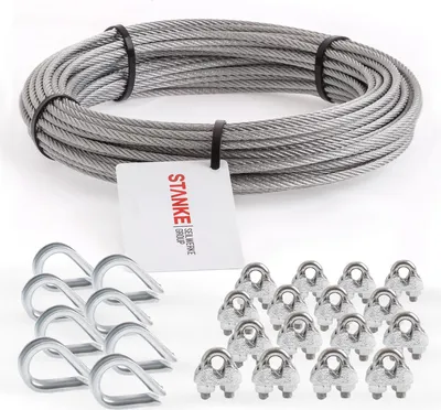 Produktbild von Seilwerk STANKE Rankhilfe Drahtseil verzinkt 20m Stahlseil 3mm 6x7, 8x Kausche, 16x Bügelformklemme - SET 3