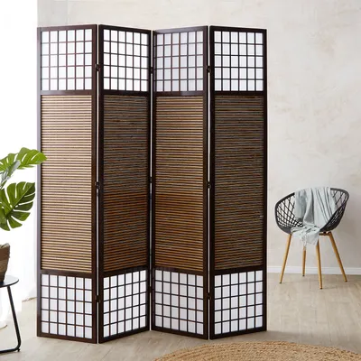 Produktbild von Homestyle4u XL Paravent Raumteiler 4 teilig Bambus Holz Braun Höhe 2 m