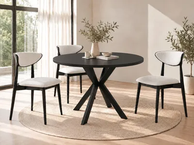 Produktbild von Runder Ausziehbarer Esstisch - Loft Style Tisch mit Metallbeinen - 100 bis 180 cm - Industrieller Tisch für Wohnzimmer - Spacesaver - Schwarz - 100 cm