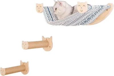 Produktbild von Famanu Katzenwandplanken und Sitzstangen - Wandmontierte Katzenhängematte mit Klettermöglichkeiten