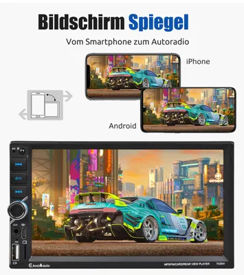Zdjęcie produktu dla Radio samochodowe 2 DIN, 7-calowy ekran dotykowy, z funkcjami Apple CarPlay, Android Auto, Bluetooth, USB, AUX, FM, Mirror Link, zestaw głośnomówiący, korektor dźwięku, moc 4 x 60 Watt