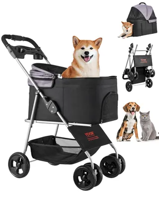 Productafbeelding van VEVOR Hondenwagen, 81x46x97 cm, 16,9 kg draagvermogen, inklapbare hondenbuggy, 4-wielbuggy met afneembare draagmand en netvensters, draagbare huisdierenbuggy met rem voor kleine tot middelgrote huisdieren