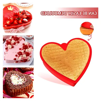 Produktbild von 2 Stück Silikon Herzbackform, Kuchenform Herz Ø 26 cm & 17 cm, Silikon Kuchenform groß, antihaftend, Herz Silikonform für Kuchen, Pudding und Gelee, rot