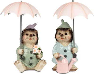 Produktbild von 2er Set Dekofiguren Igel mit Regenschirm H. 17cm Kunststein Formano S26