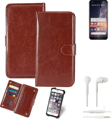 Produktbild von K-S-Trade 360° Hülle kompatibel mit Nokia 3.2 inkl. Headphones braun Kunstleder Case BookCase WalletCase Kunstlederederhülle Handyhülle,