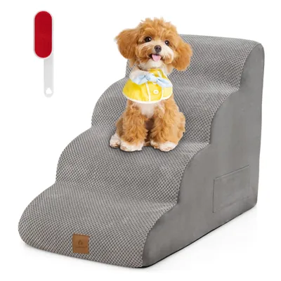 Produktbild von COSTWAY Hundetreppe 4 Stufen, rutschfeste Hundestufen aus Schaumstoff, Haustiertreppen für Hunde Katzen, Katzentreppe Abnehmbar, Hunde Treppe für Sofa Bett, Waschbarer Bezug (Grau)