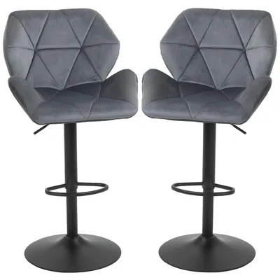 Imagen del producto de Conjunto de 2 taburetes de bar de terciopelo | Color: Azul | Dimensiones: 58x57x97-117 cm