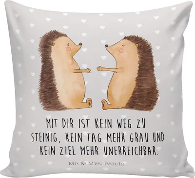 Produktbild von Mr. & Mrs. Panda kuschelkissen 40x40 Igel Liebe - Grau Pastell - Geschenk, Partner, Couchkissen, Polster, Hochzeit, kissen bedruckt, Freundin, couch, Sofakissen, Heiraten