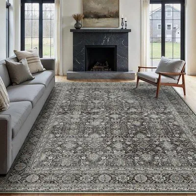 Produktbild von Retro woonkamer-tapijt 200x300cm, zwart, wasbaar, kantoor, slaapkamer, eetkamer