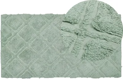 Obrázok produktu pre BELIANI Koberec zelený bavlnený 80 x 150 cm geometrický vzor ručne všívaný boho dizajn obývačka spálňa