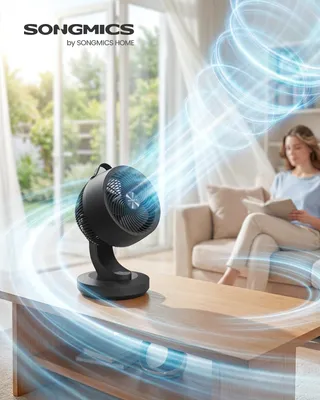 Image de Ventilateur de table SONGMICS avec écran LED, ventilateur silencieux (20 dB), 8 vitesses, télécommande, oscillation, minuterie, noir