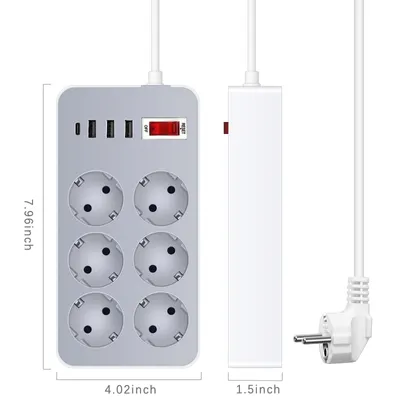 Obrázok produktu pre napájací pásik 10-v-1 s viacerými zásuvkami s 1,2 metra dlhým káblom 6 zásuviek 4 USB porty pre domácu kanceláriu Hotel EÚ zástrčka