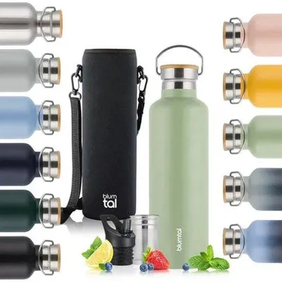 Productafbeelding van Thermosfles 500 ml - Dubbelwandige Drinkfles - BPA-vrij - Theefles - Zomer Groen