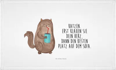 Produktbild von Mr. & Mrs. Panda Handtuch Katze Dose - Weiß - Geschenk, Baumwollhandtuch, Herz, kleines, Bezaubernd, Frotteehandtuch, Flauschtuch, Cat, Katzen, 50x100, Cats