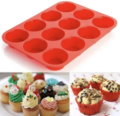 Produktbild von Silikon-Muffinform – Muffinform – Rot – 12 kleine Muffins – 30/22 cm Form – 6,5/3 cm Muffin – Backform – Form – Backen – CHPN