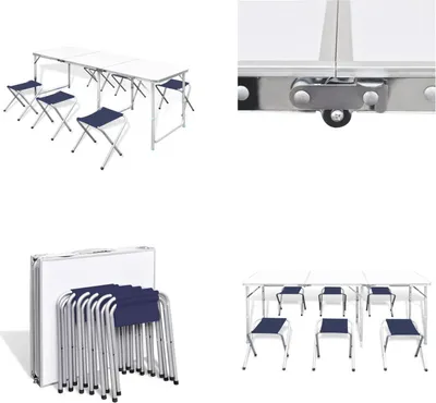 Immagine prodotto di vidaXL Tavolo da campeggio pieghevole con 4 sgabelli regolabili in altezza 180x60 cm - set tavolo da campeggio - set mobili da campeggio - set tavolo per bagagli - set tavolo da trekking