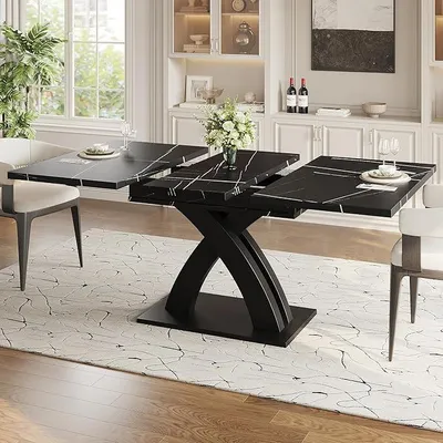 Productafbeelding van Uitschuifbare eettafel, 120 x 80 x 76 cm. Geschikt voor eetkamers, keukens of terrassen. Eettafel van hout. Kan worden uitgeschoven tot 160 cm