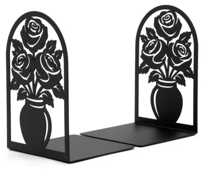 Buchstützen-Set mit Rosenblumen-Silhouette, 2 Stück, schwarz, 15x10x10 cm