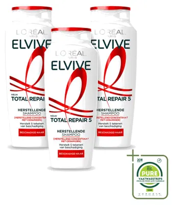 Zdjęcie produktu dla 3 sztuki szamponu L'Oréal Paris Elvive Total Repair 5, pojemność 250 ml - opakowanie zbiorcze