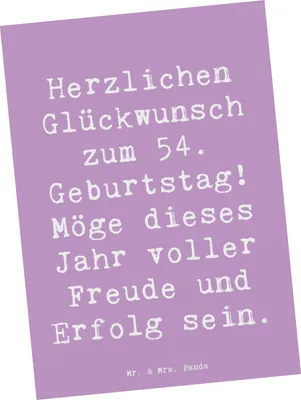 Produktbild von Mr. & Mrs. Panda Postkarte Spruch 54. Geburtstag Freude Erfolg - Lavendeltraum - Geschenk, bildkarte, Jubiläum, besondere Momente, Geburtstagsgeschenk, Alter, Grußkarte