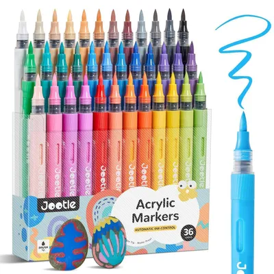 Obrázek produktu pro Akrylové fixy na kameny, 36 barev, hrot štětce 1-8 mm, voděodolné, vhodné pro sklo, papír, vajíčka