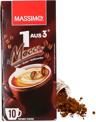 Produktbild von Massimo 1 aus 3 Mocca Instant Kaffee, 10 Sticks á 18g, Löslicher Kaffee, Getränkepulver mit löslichem Bohnenkaffee, Zucker und Kaffeeweißer