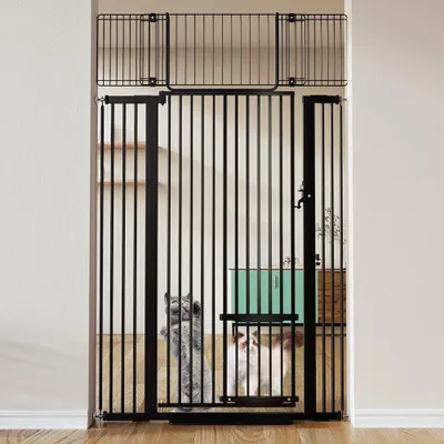 Produktbild von Extra hohes Katzengitter 180 cm, Breite 75-103 cm, mit Katzentür, Türschutzgitter für Hunde & Katzen, Indoor Durchgangsgitter, Schwarz