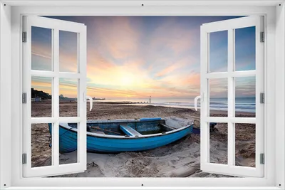 Produktbild von Wallario Outdoor-Poster für Garten oder Balkon 61 x 91,50 cm: Fischerboot am Strand bei Sonnenuntergang