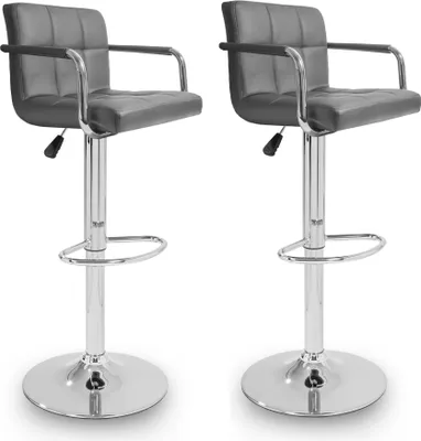 Image de Aga Lot de deux tabourets de bar gris avec accoudoirs, hauteur réglable, assisse rembourrée, dossier en forme carrée