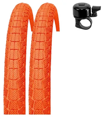 Immagine prodotto di 2 pneumatici Kenda K-907 Krackpot per biciclette BMX, misura 20 x 1,95 (50-406), colore arancione, inclusa una campanella per bicicletta