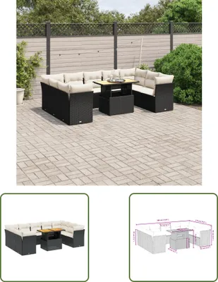 Produktbild von The Living Store 10-tlg. Garten-Sofagarnitur mit Kissen Schwarz Poly Rattan