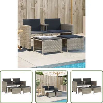 Produktbild von The Living Store Gartensofa 2-Sitzer mit Tisch und Hockern Hellgrau Poly Rattan