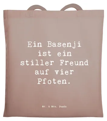 Produktbild von Mr. & Mrs. Panda Tote Bag Spruch Basenji Freund - Braun Pastell - Geschenk, Tasche, Hunderassen Pflege, Schultasche, Shopping, Laptoptasche, Charakter, Eigenschaften