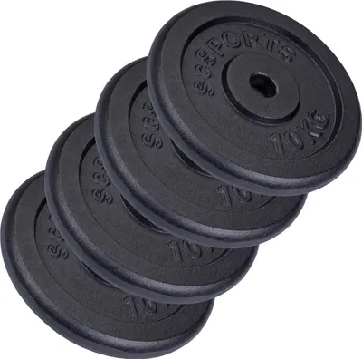 Produktbild von ScSPORTS® Hantelscheiben - Set, 40kg, 4x10 kg, Ø 30/31 mm, Gusseisen, Schwarz - Gewichtsscheiben, Hantelscheiben-Set, Hantelgewichte, Fitness Scheiben