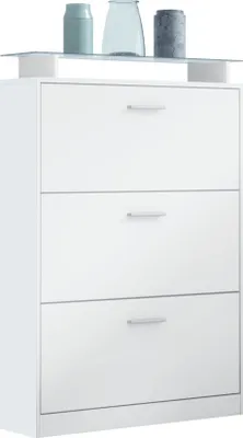 Produktbild von Vladon Schuhschrank Lavia,  Germany, Schuhkipper für 24 Paar Schuhe mit 3 Klappen und Glasablage, Weiß matt/Weiß matt (89 x 128 x 23 cm)