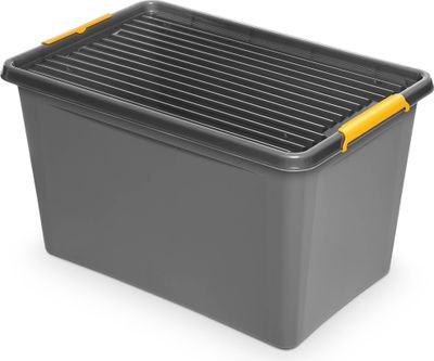 Plastový Úložný Box Kontajner S Vekom Škatuľa Pre Garáž Skladu Pivnice Sivá 60 L
